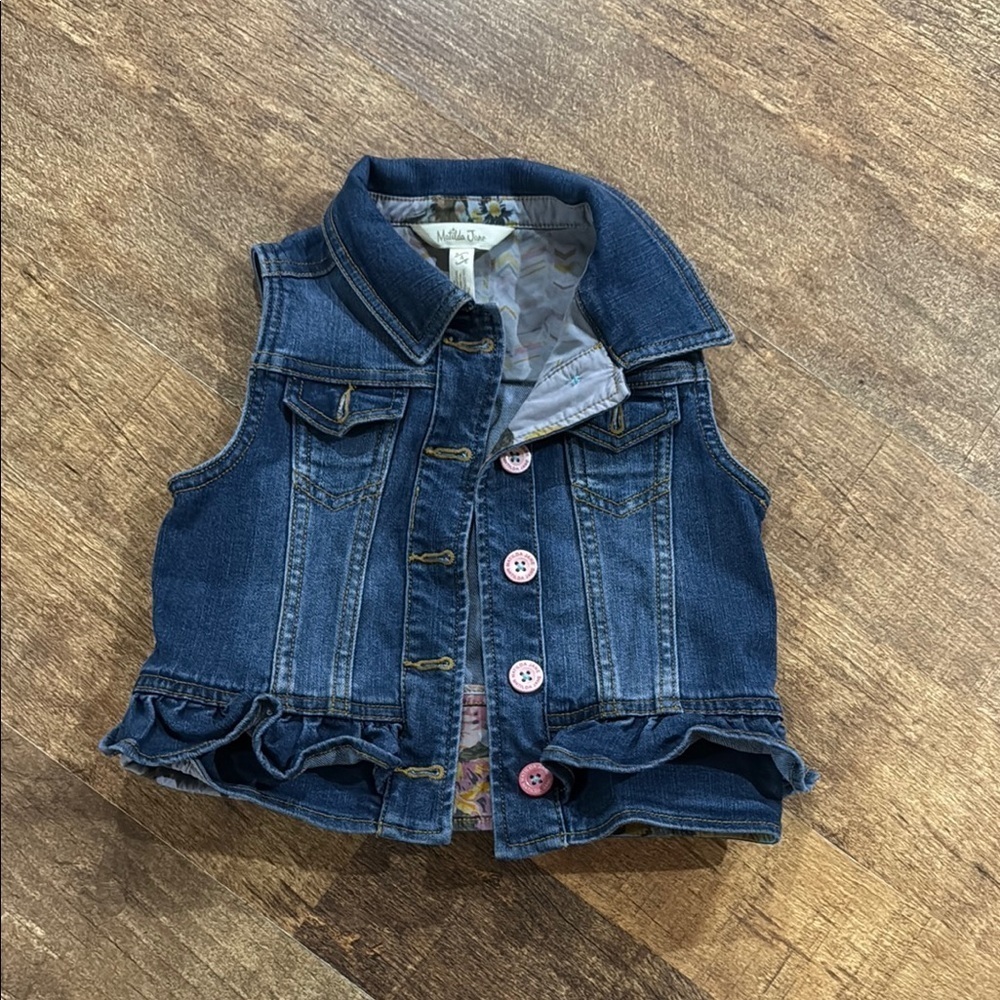 Matilda Jane Blue Denim Vest with Pink Buttons